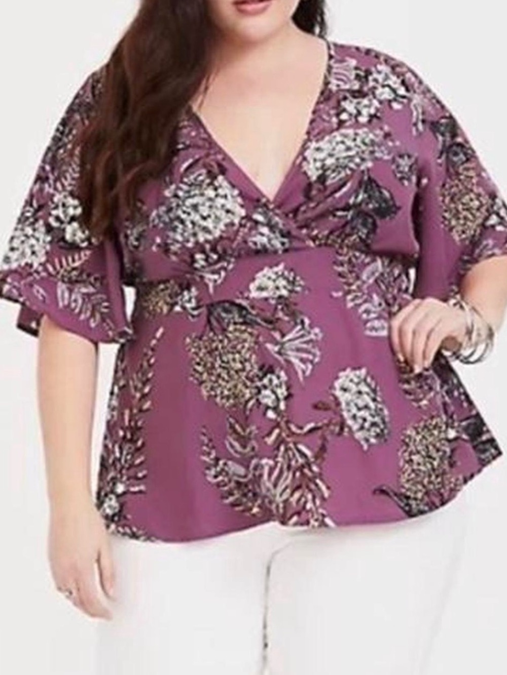 TORRID Purple Floral Smocked Tie Back V-Neck Babydoll Fairycore Top Size 1